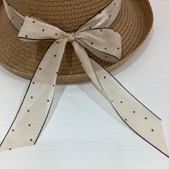 Rolled Brim Sun Hat with Ribbon Bow Straw Hat