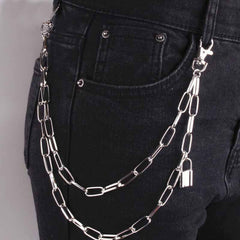 Men's Jeans Chain Punk Style Retro layer Chain Pants Chain Lock