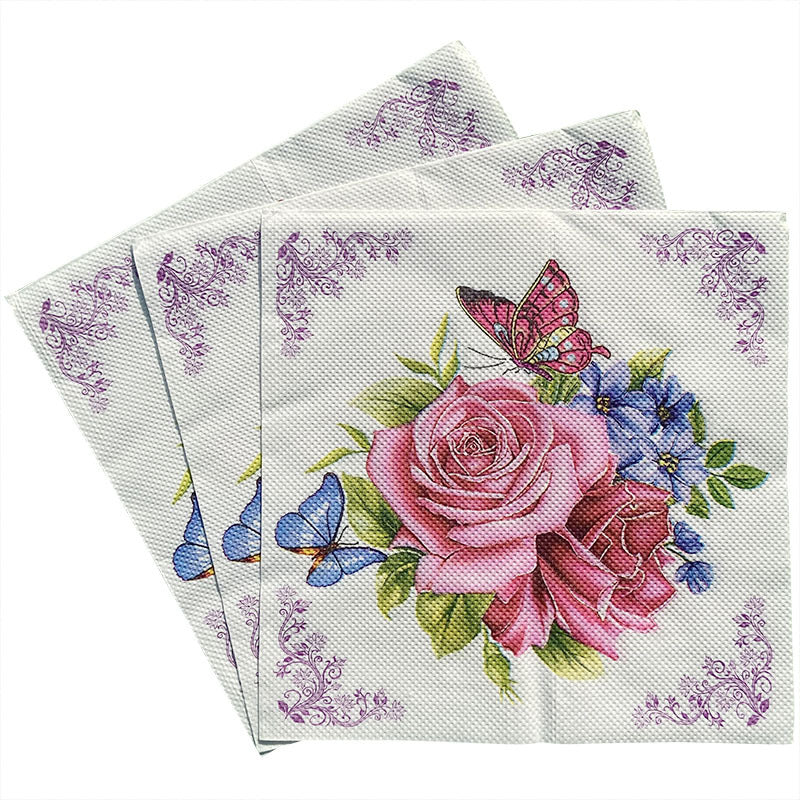 20pcs Western Restaurant Printed Napkin Square Flower Grass Decoration Tissue