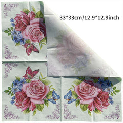 20pcs Western Restaurant Printed Napkin Square Flower Grass Decoration Tissue