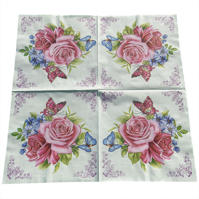 20pcs Western Restaurant Printed Napkin Square Flower Grass Decoration Tissue