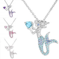 Mermaid Pendant Necklace Rhinestone Decor Fashionable Jewelry Accessories