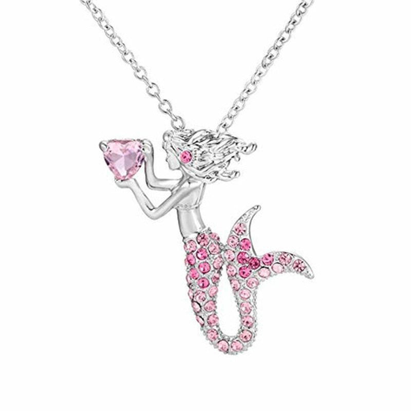 Mermaid Pendant Necklace Rhinestone Decor Fashionable Jewelry Accessories