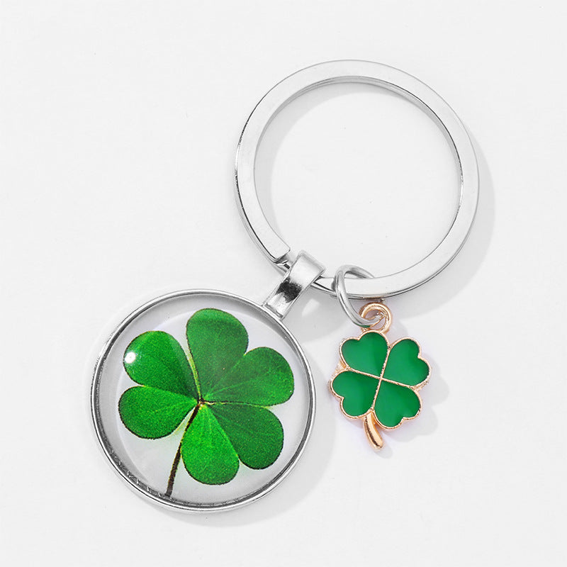 4 Leaf Clover Keychain Lucky Fortune Key Ring Purse Bag Car Key Charm