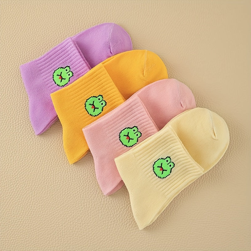 8 Pairs Frog Print & Funny Mid Tube Socks Women's Stockings
