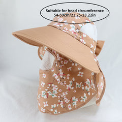 Floral Print Sun Hat With Sunproof Mask Detachable