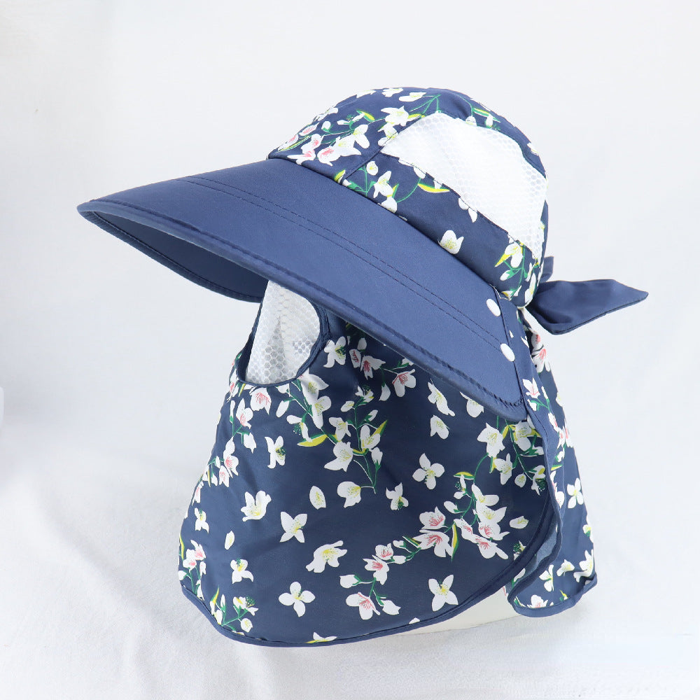Floral Print Sun Hat With Sunproof Mask Detachable