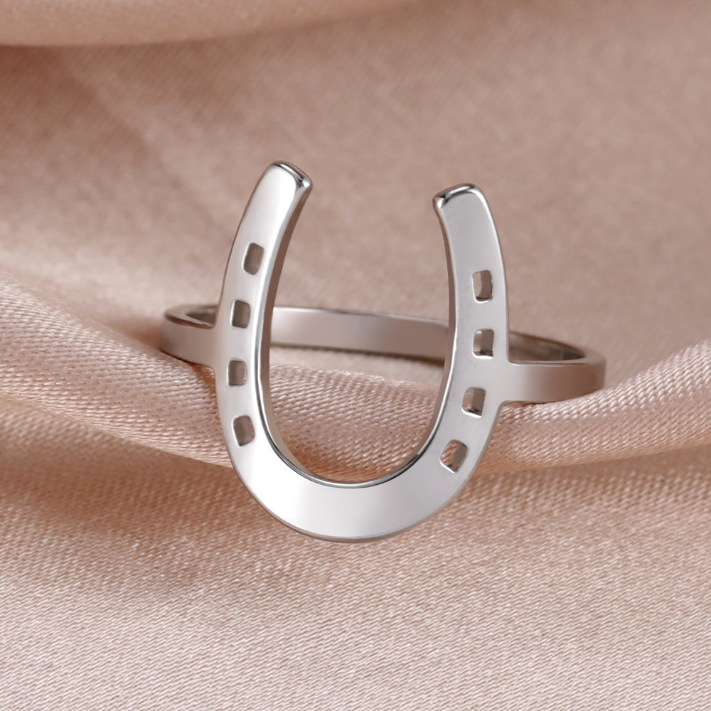 Lucky Horseshoes U Shape Rings Stainless Steel Jewelry Gift For Men And Women