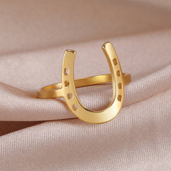 Lucky Horseshoes U Shape Rings Stainless Steel Jewelry Gift For Men And Women