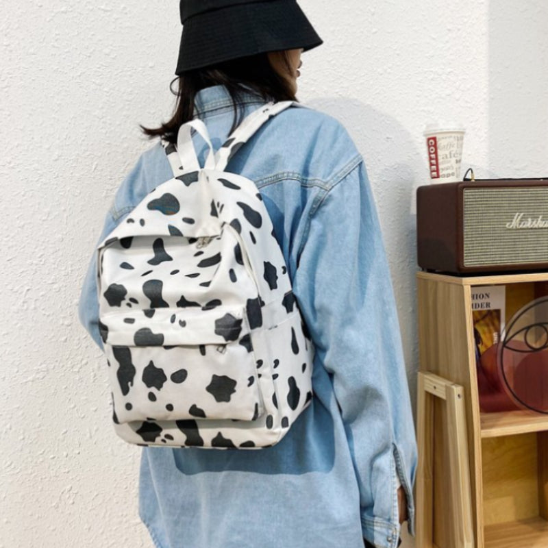 Cow Pattern Backpack Large Capacity School Bag Zipper Casual Backpack & Purse