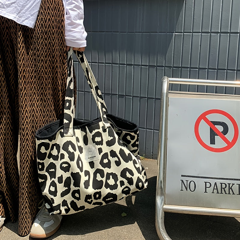 Leopard Pattern Tote Shoulder Bag Lightweight Versatile Storage Bag