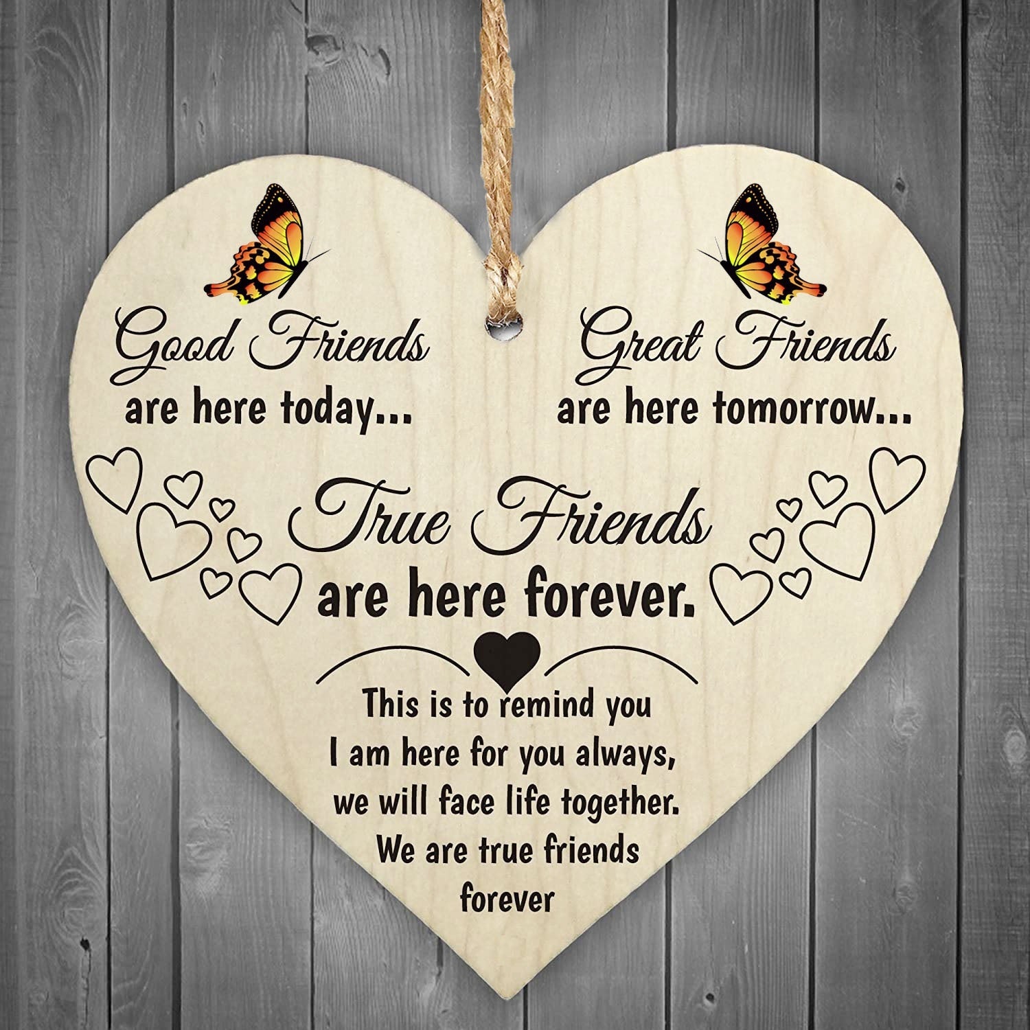 True Friends Are Here Forever Wooden Hanging Heart Love Friendship Gift