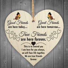 True Friends Are Here Forever Wooden Hanging Heart Love Friendship Gift