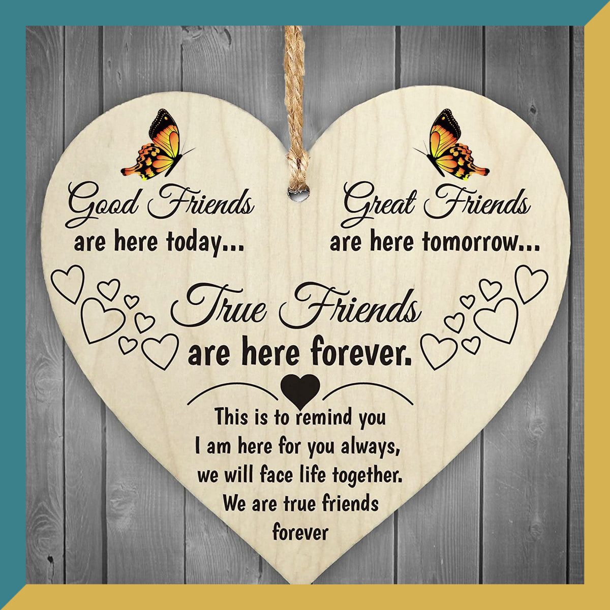 True Friends Are Here Forever Wooden Hanging Heart Love Friendship Gift