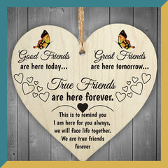 True Friends Are Here Forever Wooden Hanging Heart Love Friendship Gift