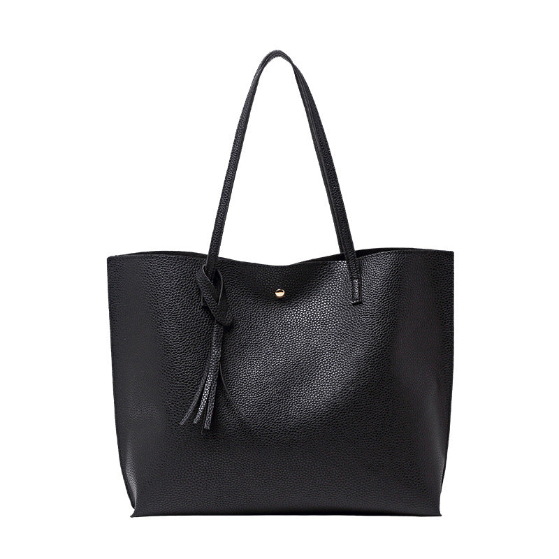 Large Capacity Shoulder Bag PU Leather Tote Versatile Portable Handbag
