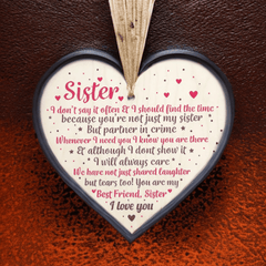 Wooden Heart Pendant Thank You Sister Gift Christmas Friendship Gift