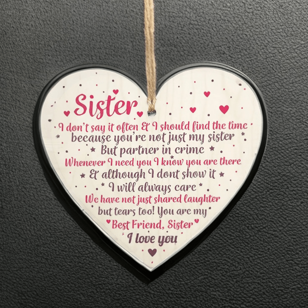 Wooden Heart Pendant Thank You Sister Gift Christmas Friendship Gift