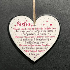 Wooden Heart Pendant Thank You Sister Gift Christmas Friendship Gift