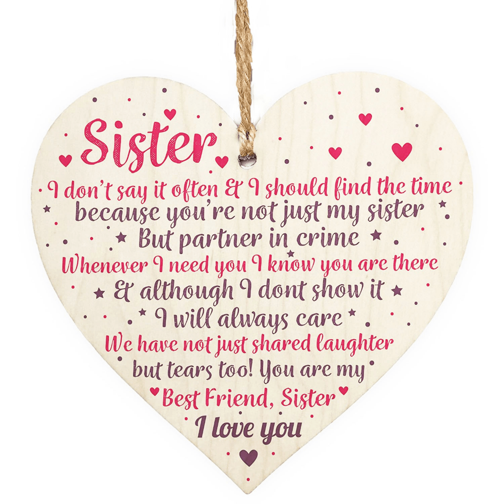 Wooden Heart Pendant Thank You Sister Gift Christmas Friendship Gift