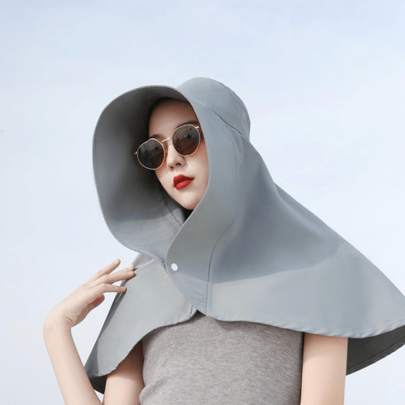 Summer Sun Hat With Sunproof Shawl Solid Wide Brim Foldable Roll Up Hats