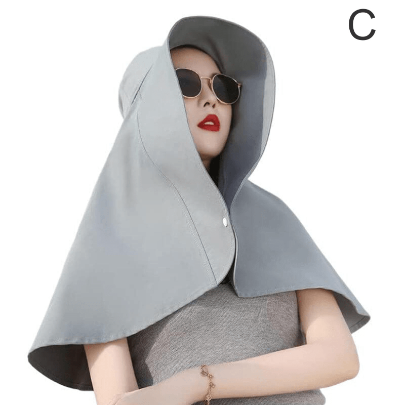 Summer Sun Hat With Sunproof Shawl Solid Wide Brim Foldable Roll Up Hats