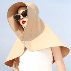Summer Sun Hat With Sunproof Shawl Solid Wide Brim Foldable Roll Up Hats