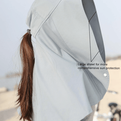 Summer Sun Hat With Sunproof Shawl Solid Wide Brim Foldable Roll Up Hats