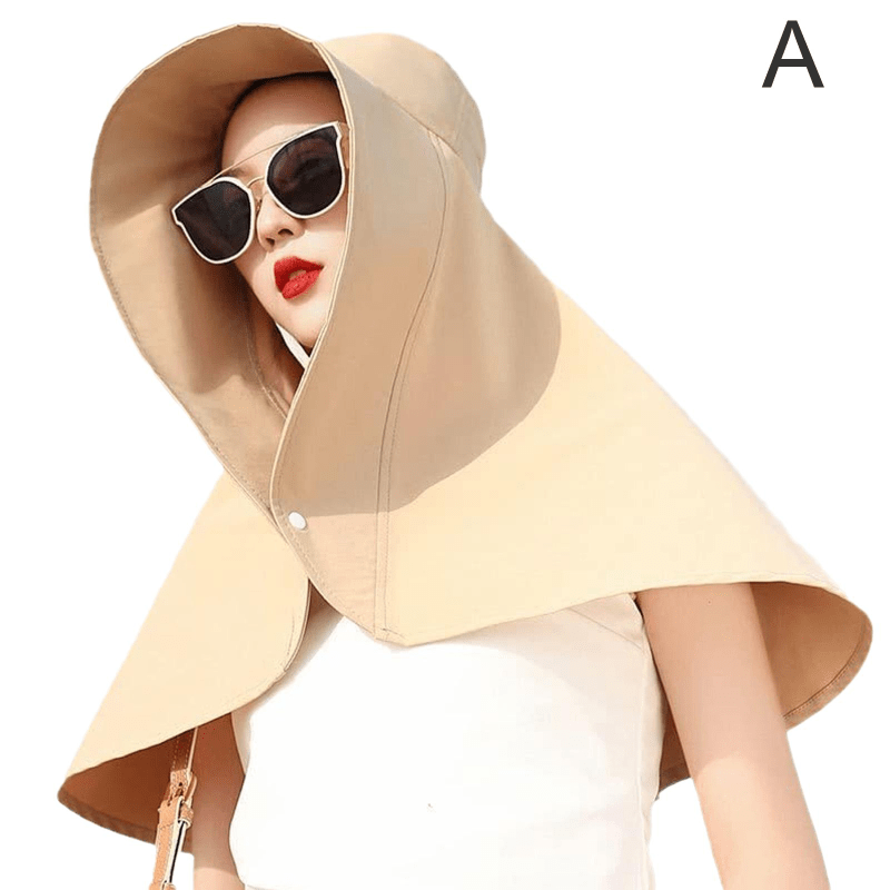 Summer Sun Hat With Sunproof Shawl Solid Wide Brim Foldable Roll Up Hats