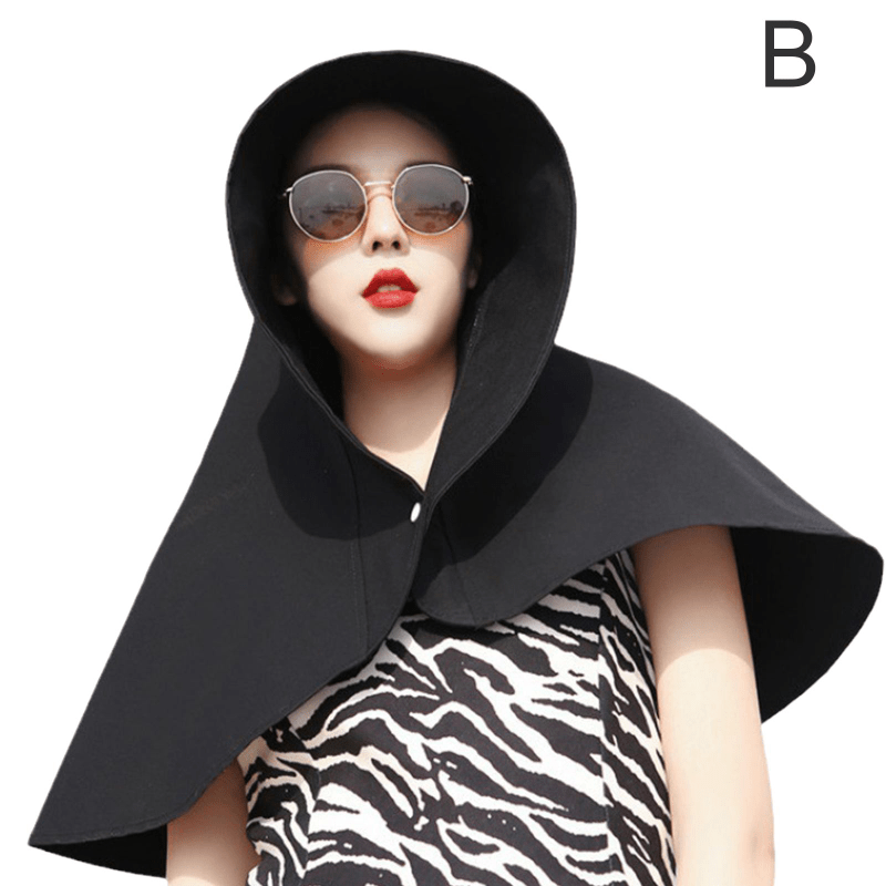 Summer Sun Hat With Sunproof Shawl Solid Wide Brim Foldable Roll Up Hats