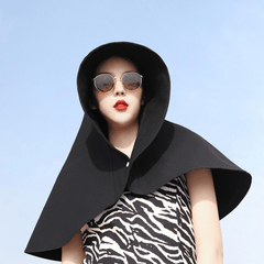 Summer Sun Hat With Sunproof Shawl Solid Wide Brim Foldable Roll Up Hats