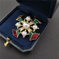 Vintage Baroque Enamel Pearl Brooch Retro Court Cross Brooch Pin