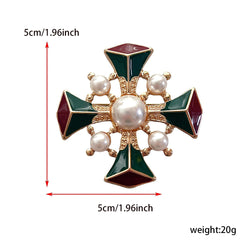 Vintage Baroque Enamel Pearl Brooch Retro Court Cross Brooch Pin