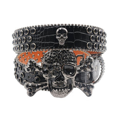 Men's Rhinestone Skull Buckle Western Belt