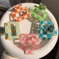Plaid Hair Claw Checkerboard Pattern Ponytail Holder