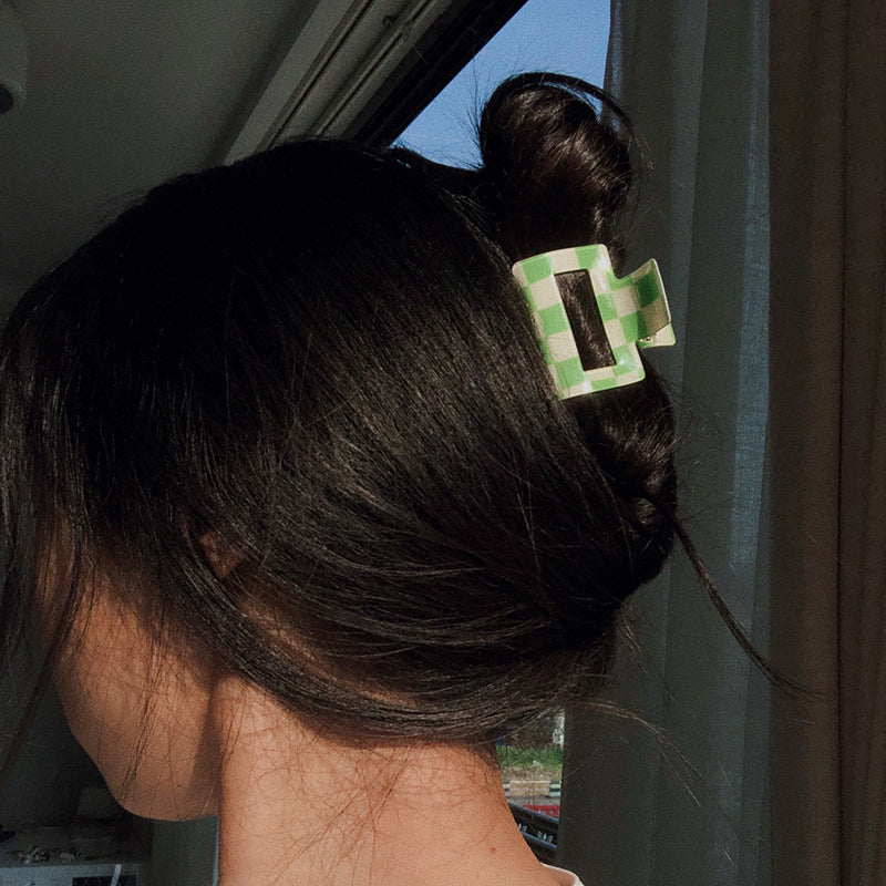 Plaid Hair Claw Checkerboard Pattern Ponytail Holder