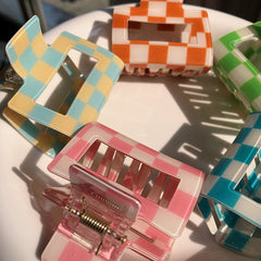 Plaid Hair Claw Checkerboard Pattern Ponytail Holder