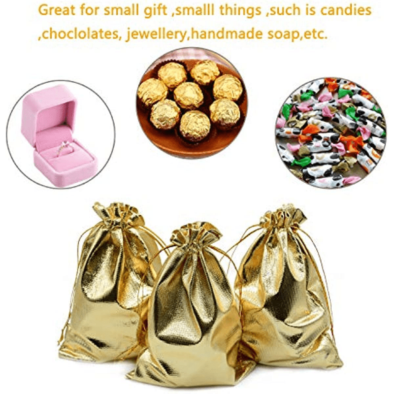 50pcs Heavy Duty Golden Organza Jewelry Pouches Wedding Favor Bags