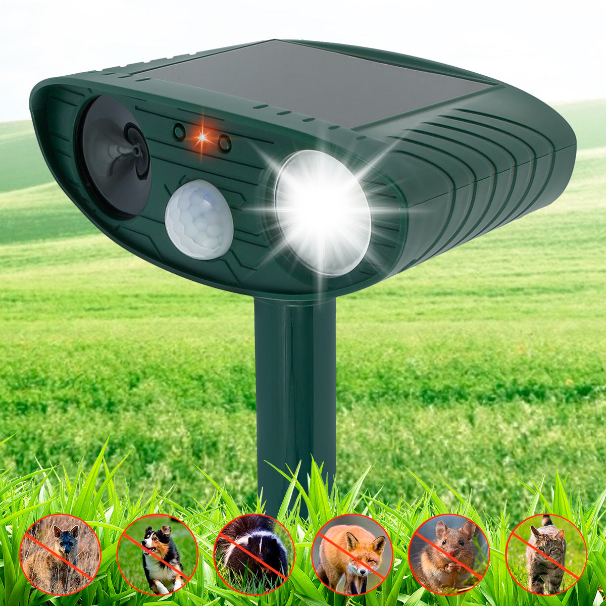Solar Animal Repellant Ultrasonic Cat Dog Out Door Solar Powered Waterproof