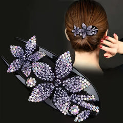 Flower Leaf Decor Hair Clip Anti Slip Rhinestone Duck Billed Clip