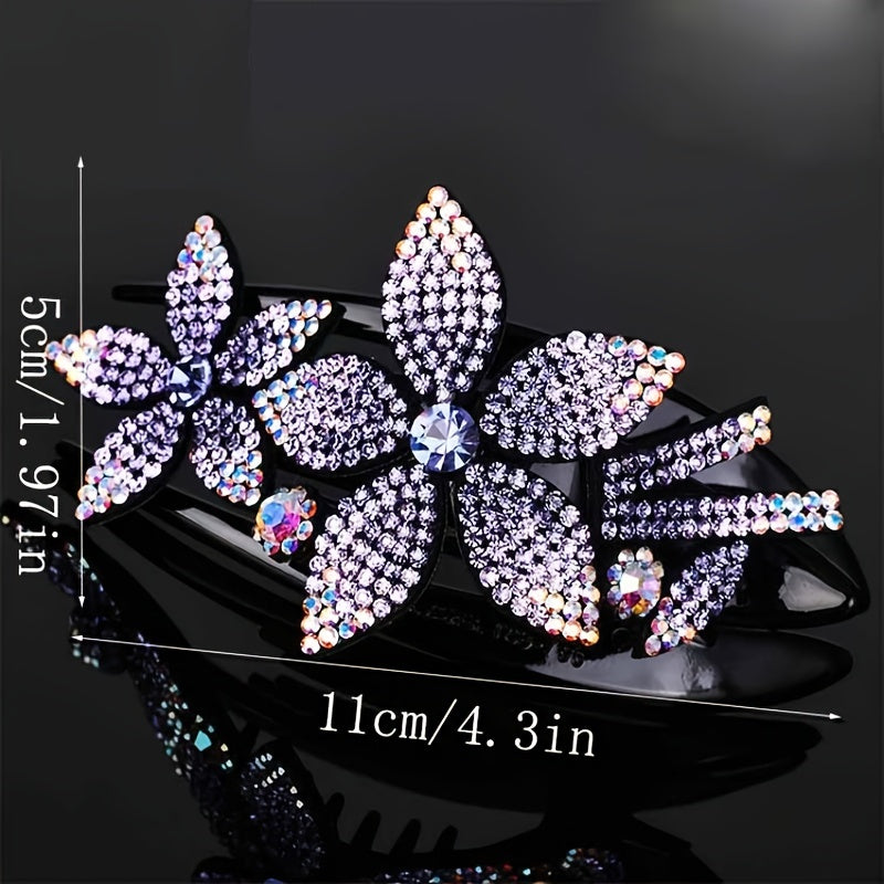 Flower Leaf Decor Hair Clip Anti Slip Rhinestone Duck Billed Clip