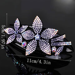 Flower Leaf Decor Hair Clip Anti Slip Rhinestone Duck Billed Clip