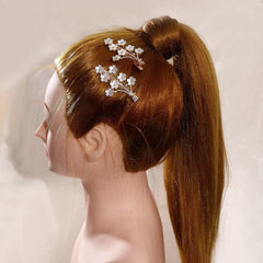 Sparkly Faux Pearl Flower Hair Clip Duck Billed Style
