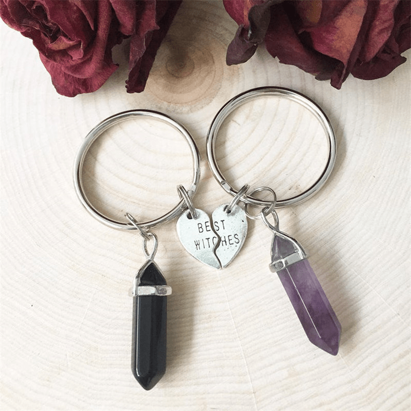 2pcs Witches Crystal Keychain Key Ring Purse Bag Backpack Car Key Charm