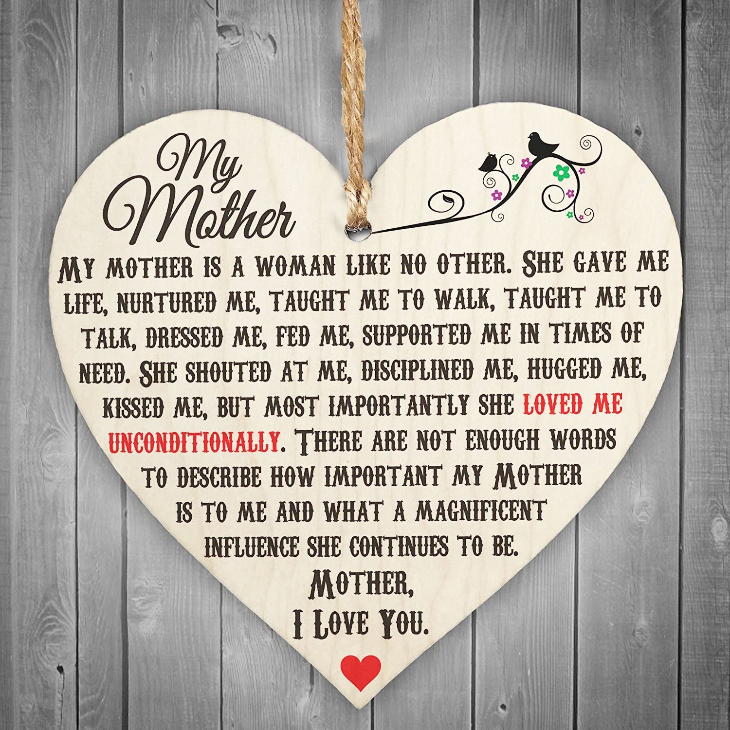 Mother Like No Other Wooden Heart Ornament Mum Love Party Decoration
