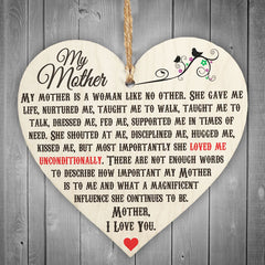 Mother Like No Other Wooden Heart Ornament Mum Love Party Decoration