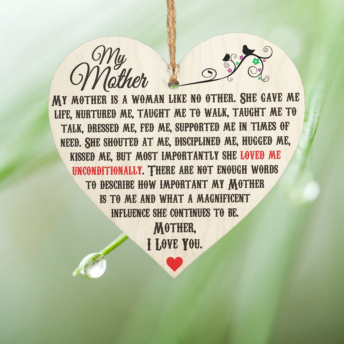 Mother Like No Other Wooden Heart Ornament Mum Love Party Decoration