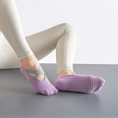 Non Slip Dance Socks with Criss Cross Strap Gripper for Yoga Pilates