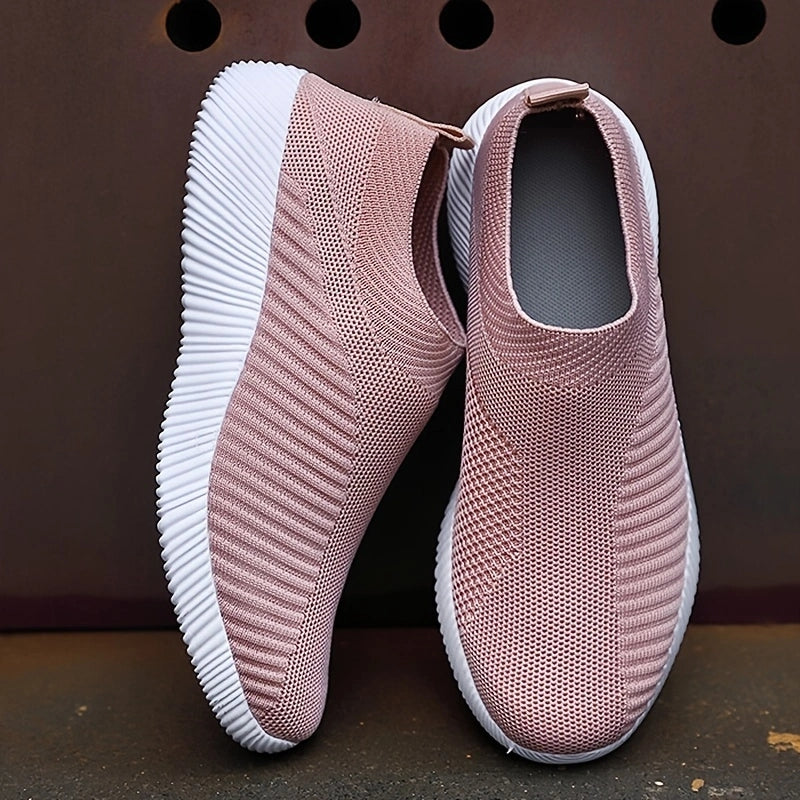 Women's Slip On Walking Shoes Flying Woven Casual Flat Shoes
