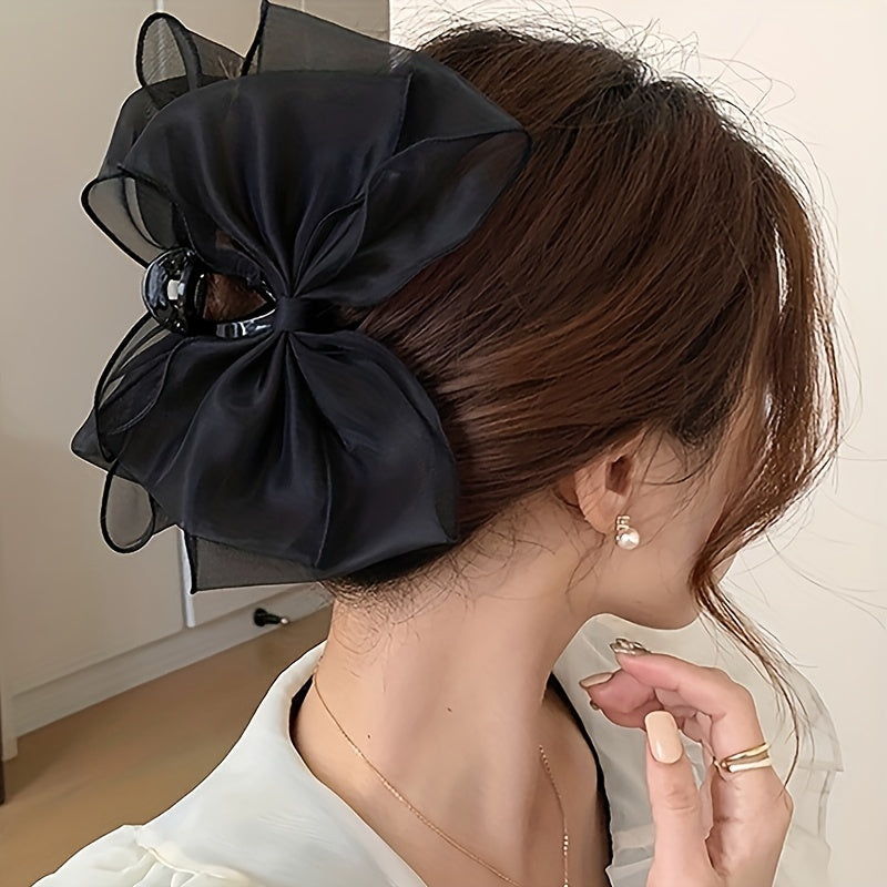 Bow Mesh Hair Claw Clip Non Slip Strong Hold Grip Hair Jaw Clip